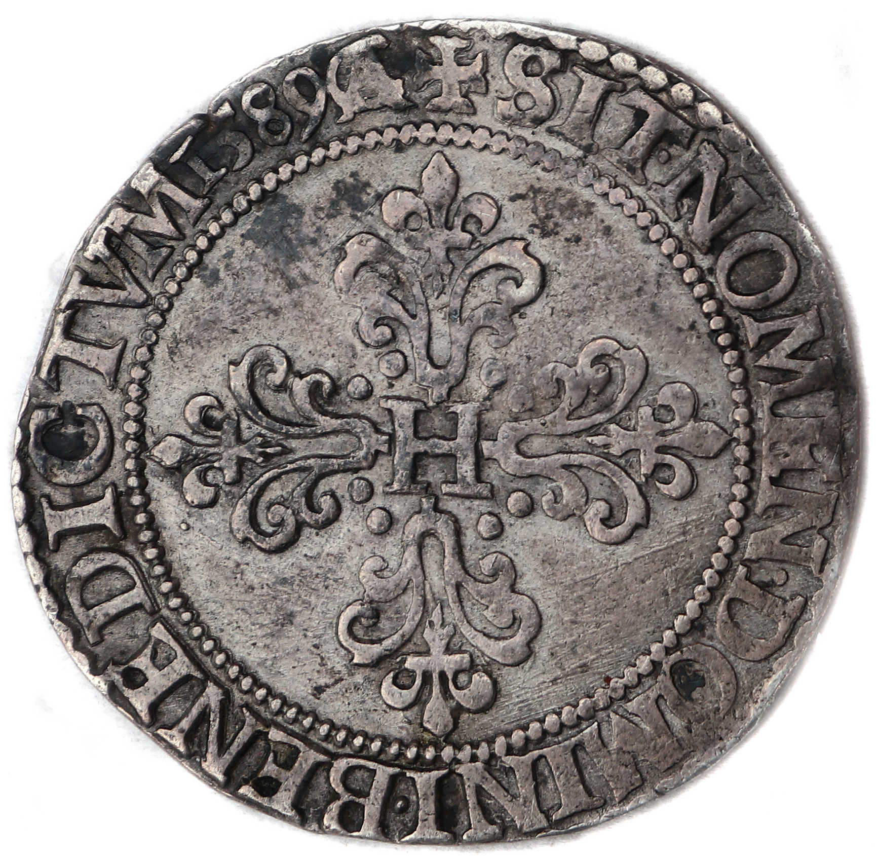 Pendentif En Argent Massif 925 Avec Monnaie Henri III Demi-franc 1588 - Style Royal